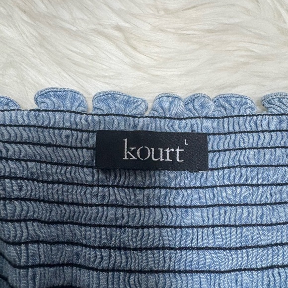 KOURT Blue Smocked Puff Sleeve Blouse Top - Picture 5 of 6